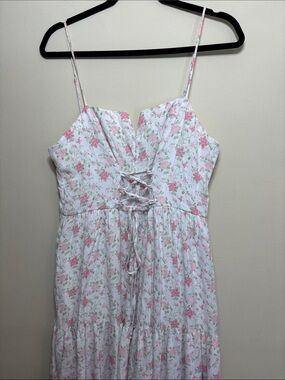 Altar'd State White Maxi Dress with Pink Floral Print